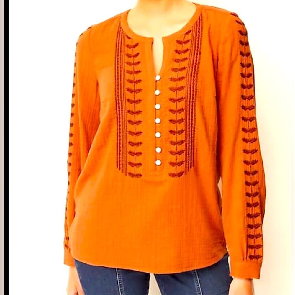 J. Jill Pure Jill Embroidery Brownish Orange Blouse. Size Large.